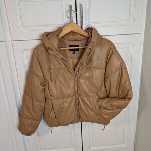 Love Tree Faux Leather Puffer Jacket with Hoodie | Women’s Medium